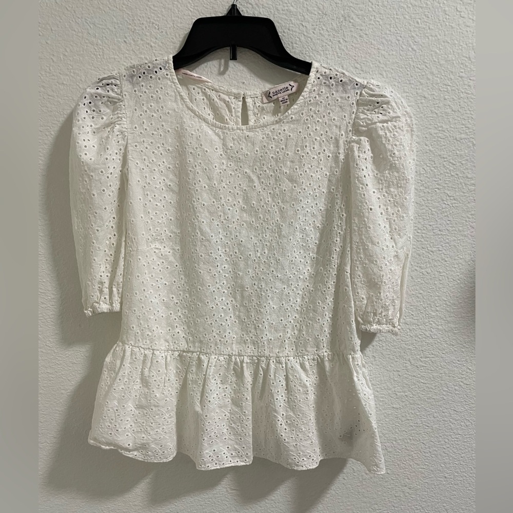 Nanette Lepore White Eyelet Peplum Blouse